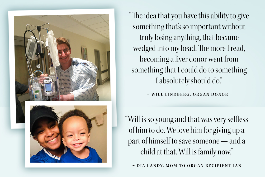Quotes from Will Lindberg and Dia Landy about the impact of living organ donation