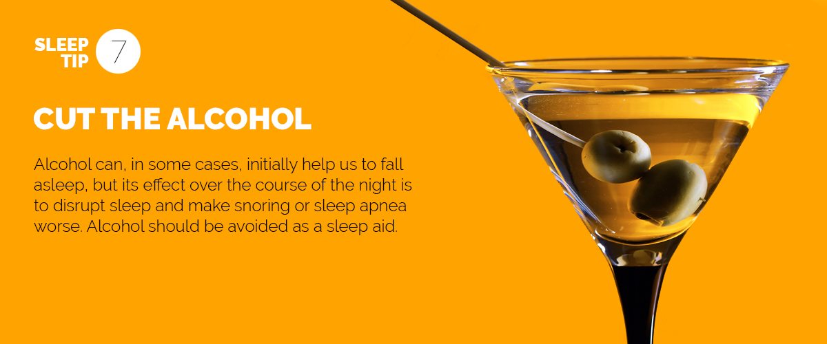 Text explaining the importance of cutting down on alcohol before bed