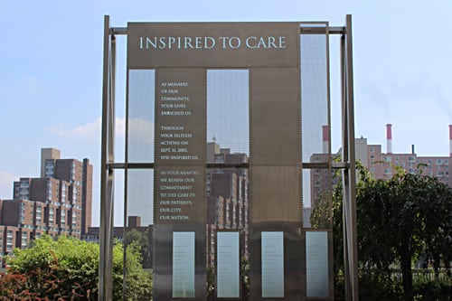 A memorial with the words "Inspired to Care"