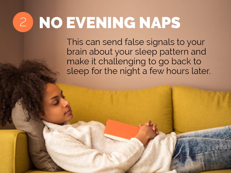 Text explaining the importance of no evening naps to help you adjust to daylight saving time.