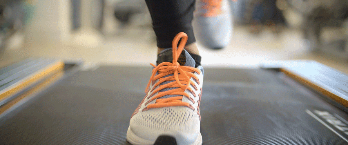 Sneakers running on a treadmill