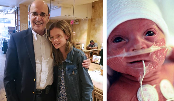 Dr. Jeffrey Perlman and Isabella Ciriello today and Isabella when she was in the NICU