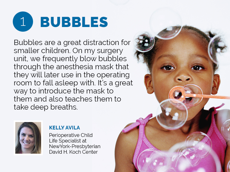 Text explaining why bubbles can distract kids during their hospital stay