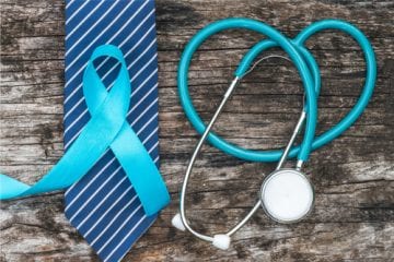 A blue lapel ribbon and a blue stethoscope