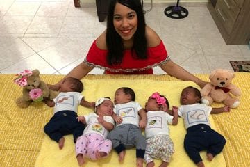 Arlette with her quintuplets