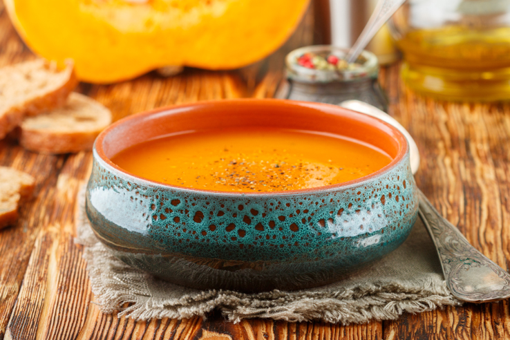 Butternut squash soup, a healthy Thanksgiving recipe.