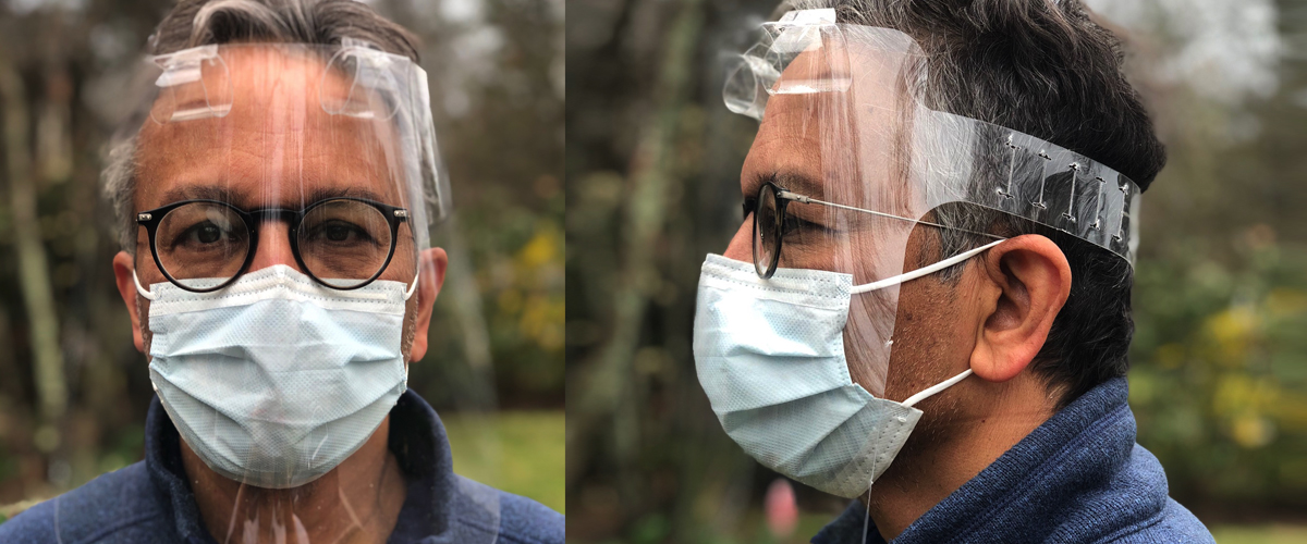 Dr. Anil Lalwani wearing a face shield designed to protect healthcare workers from coronavirus.