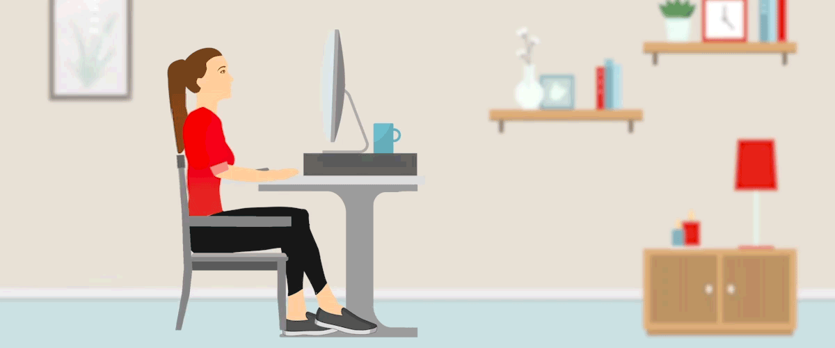 Ilustration of woman experiencing neck and back pain while working from home.