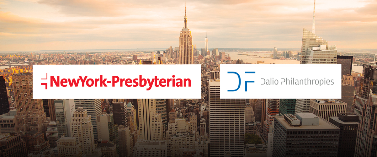 New York skyline with NewYork-Presbyterian and Dalio Philanthropies logos.