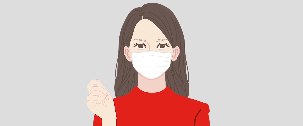 Animation of a girl taking off mask to reveal maskne