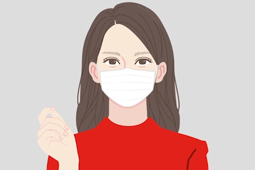 Animation of a girl taking off mask to reveal maskne