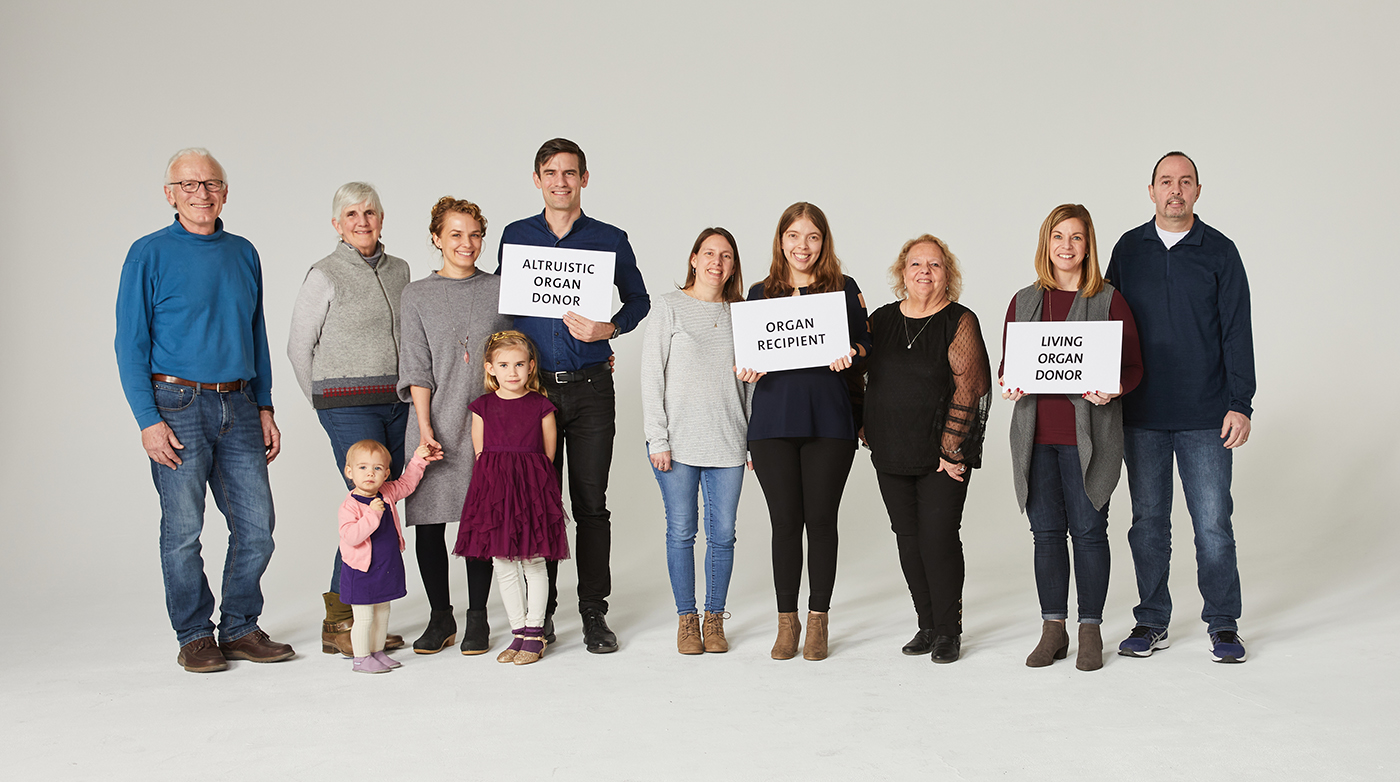 Group photo of Hendrik, Kali, Tracy with their respective families in New York City three months after their surgeries.