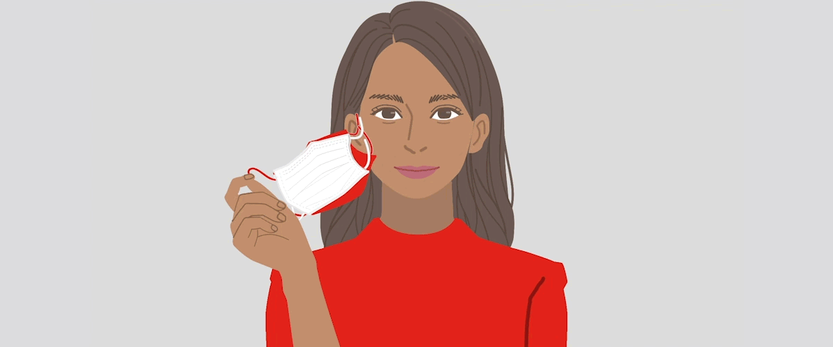 animation of a woman double masking