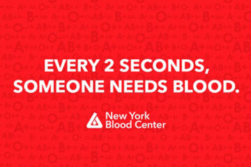White text on a red background reading "Every two seconds, someone needs blood."