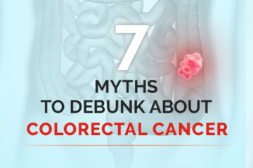 7 Colorectal Cancer Myths graphic with image of colon