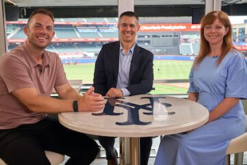 photo of David Wright, former Mets third baseman, Dr. Anthony Puliafico, pyschologist from Center for Youth Mental Health, and Courtney Allison, host of Health Matters podcast