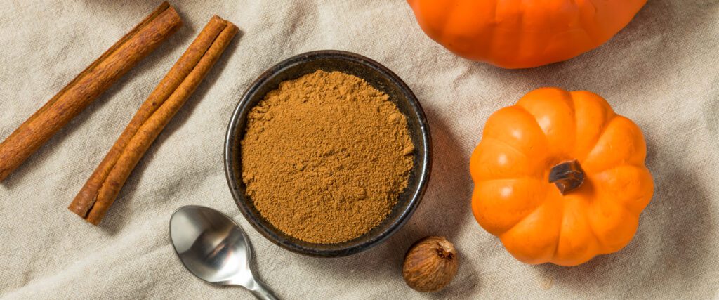Fall spices ground cinnamon, cinnamon bark, and nutmeg.