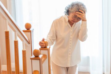 woman holding her head after a head bump